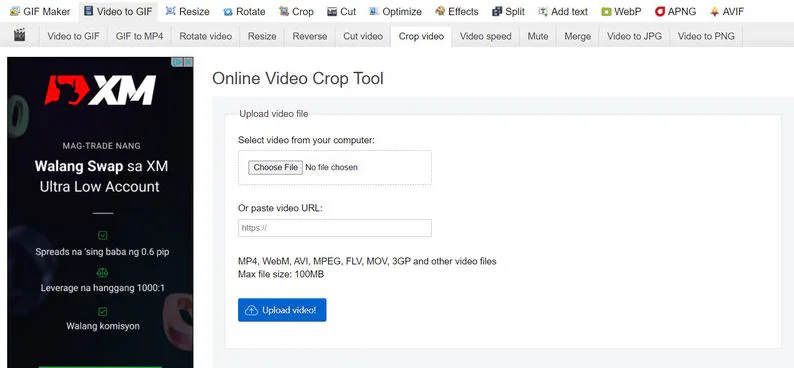 upload video file to ezgif