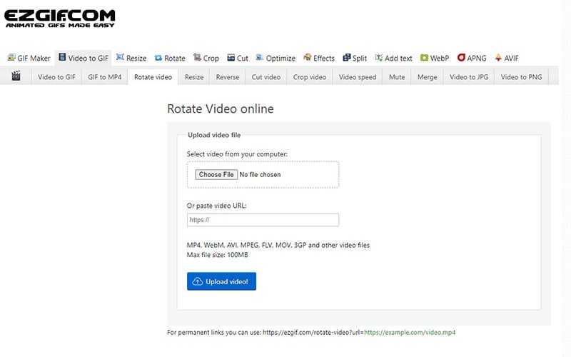 rotate video online with ezgif
