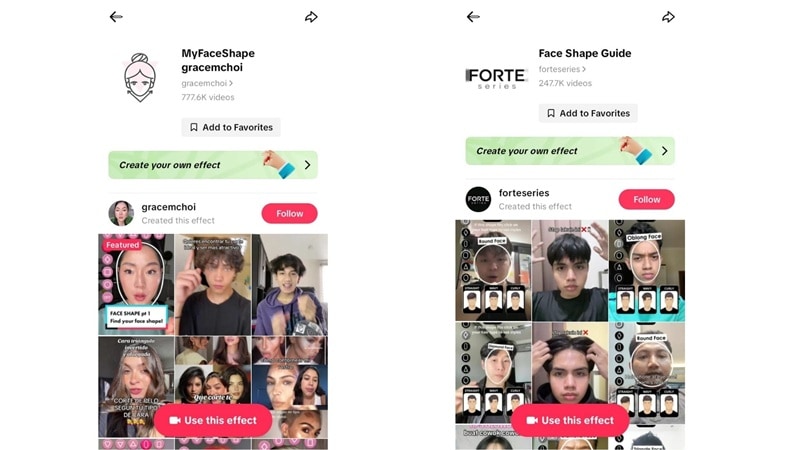 popular tiktok face shape filter