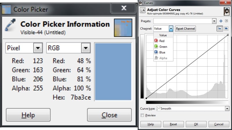 color adjustment in gimp