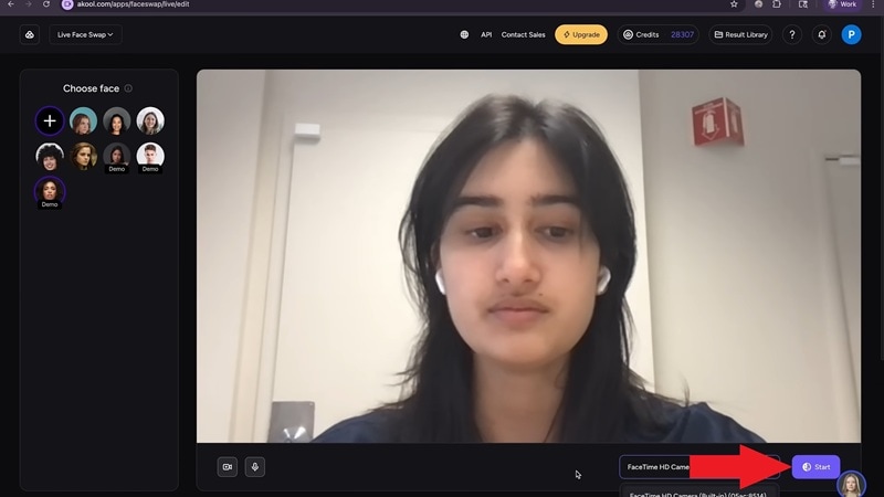 click start to face swap