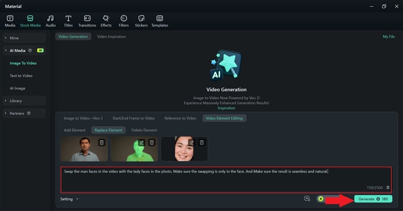 type your prompt and click generate