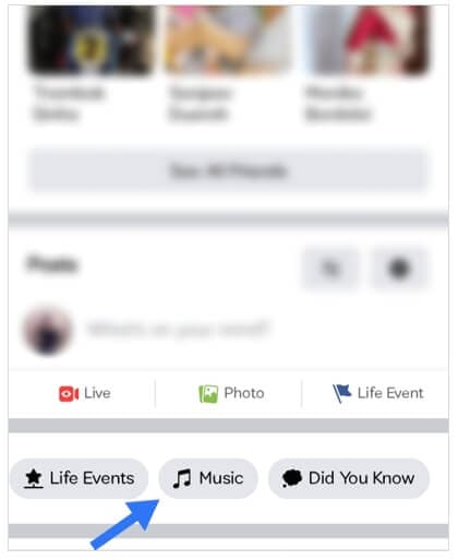 opcja muzyki na Facebooku