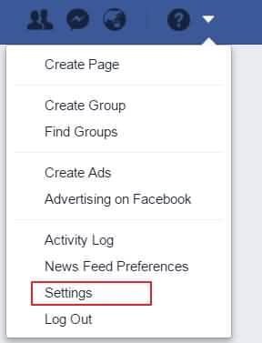 facebook settings option
