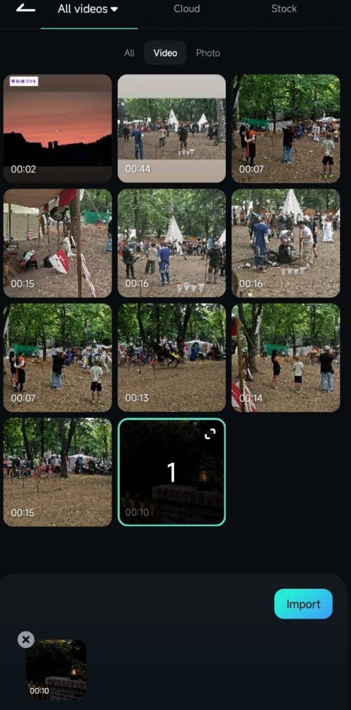 select and import your footage