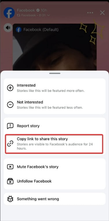 facebook copy link story