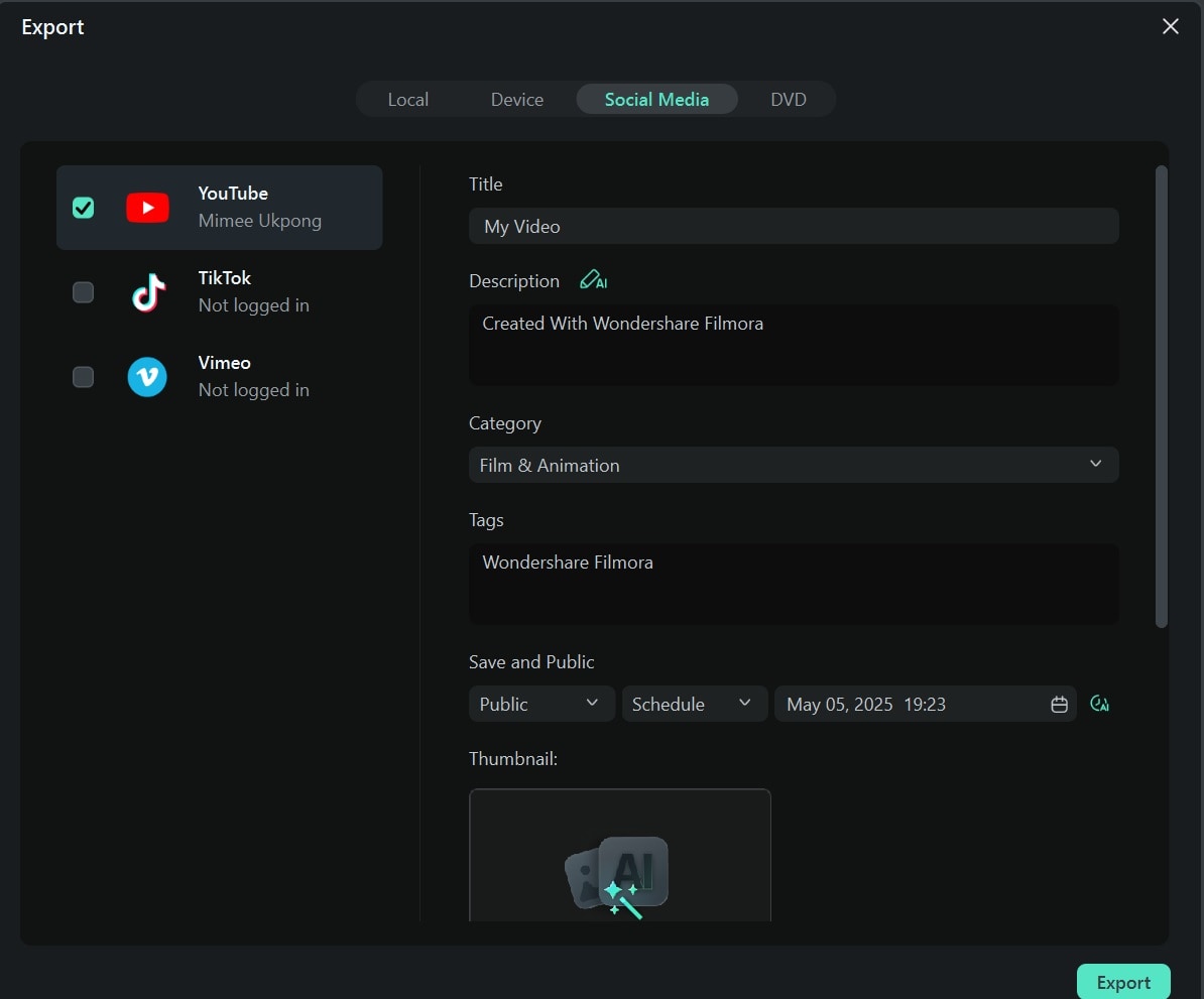 export and upload