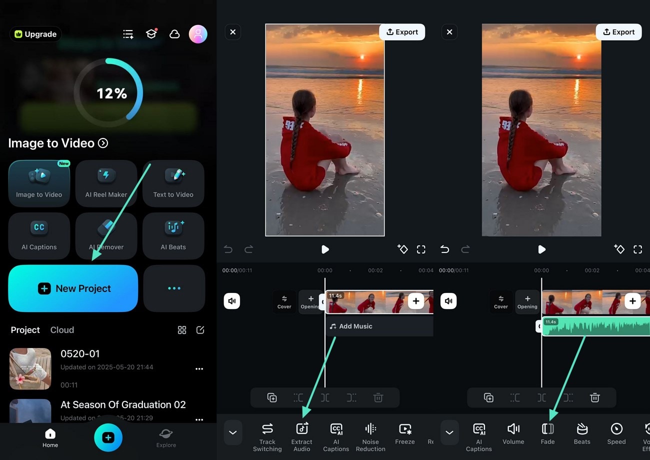 import video filmora app access fade