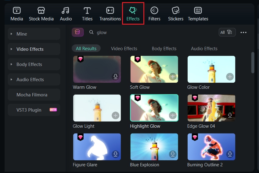filmora effects selection