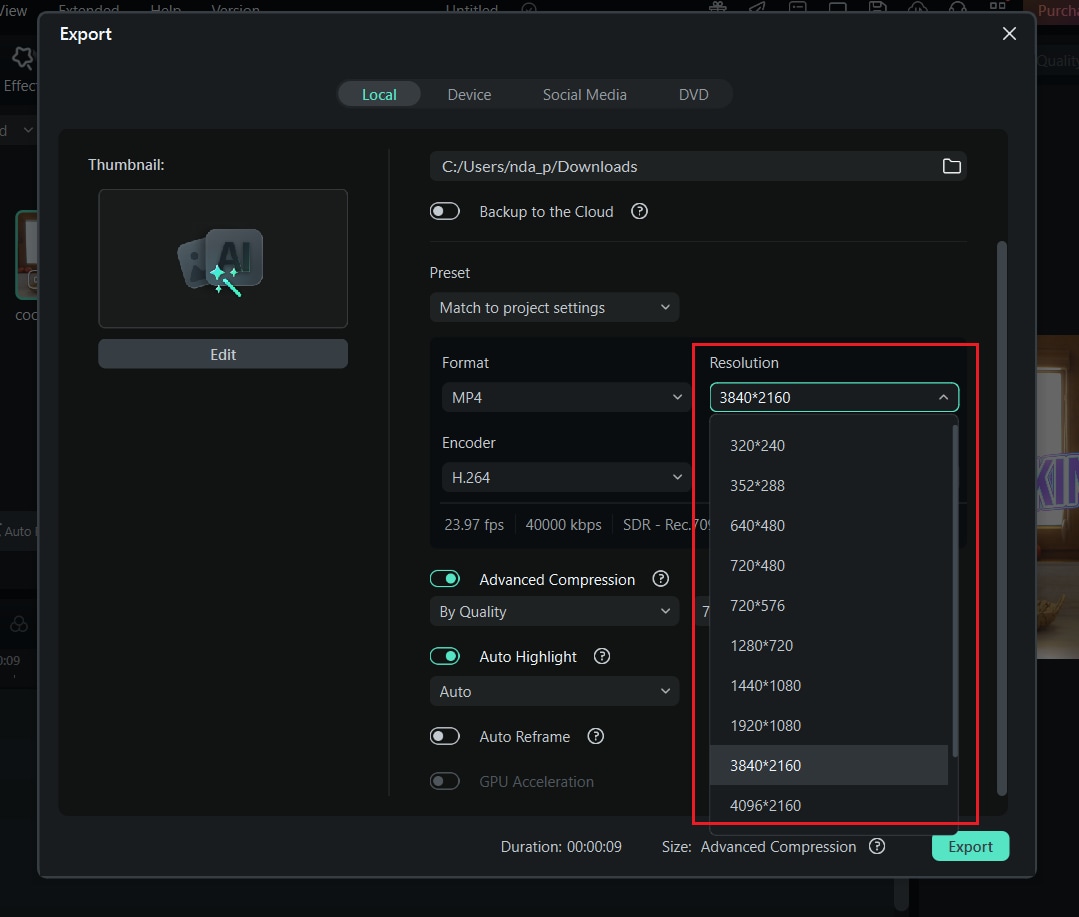 adjust the resolution if needed