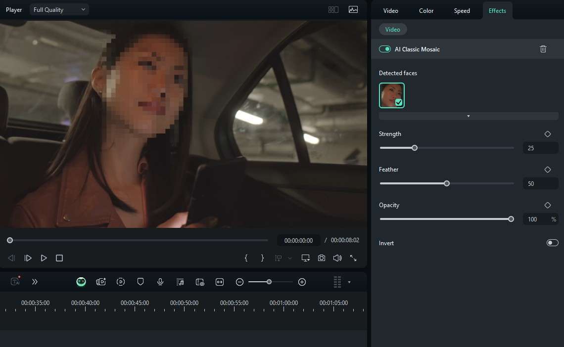 filmora ai face mosaic preview