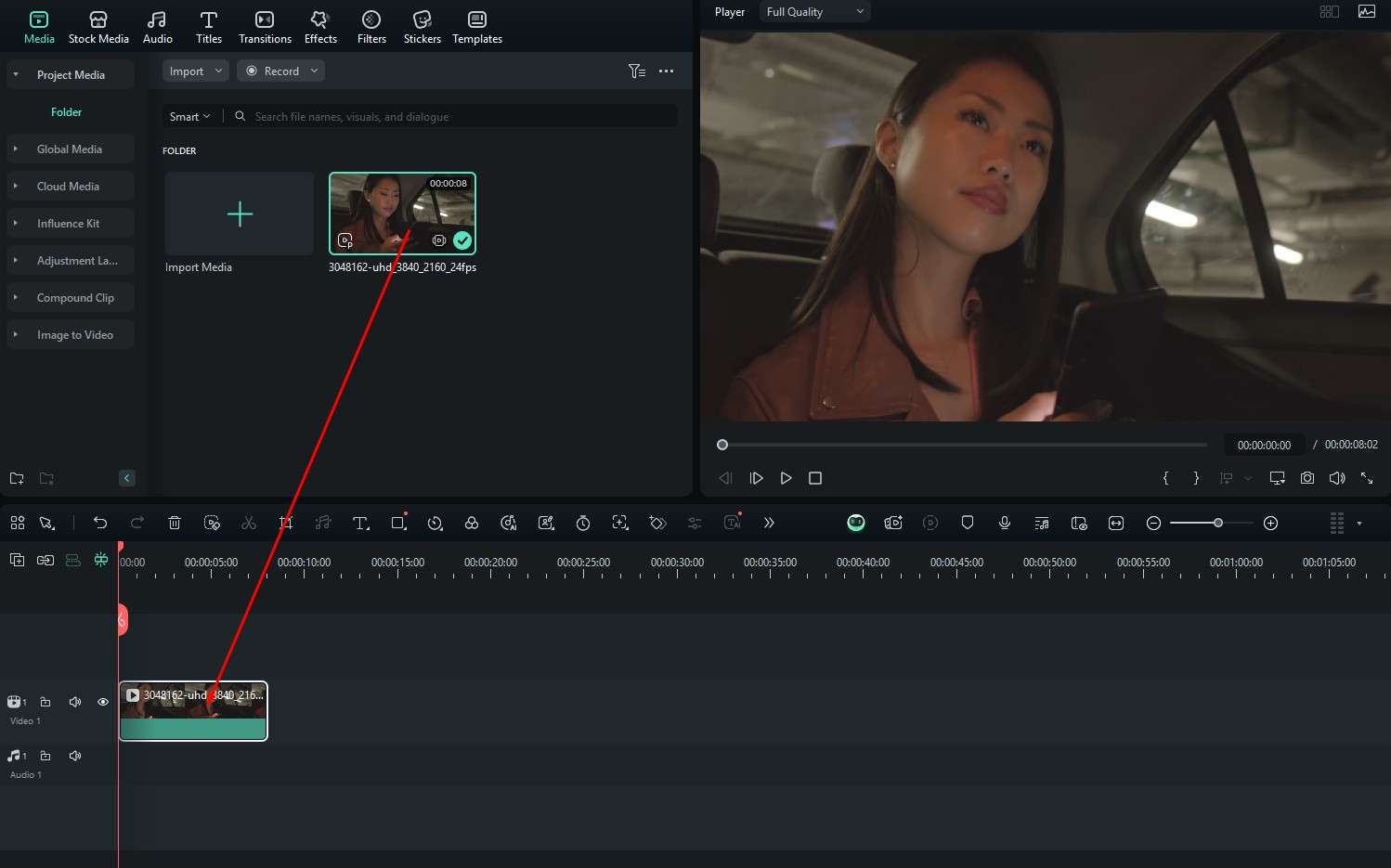 wondershare filmora drag to timeline
