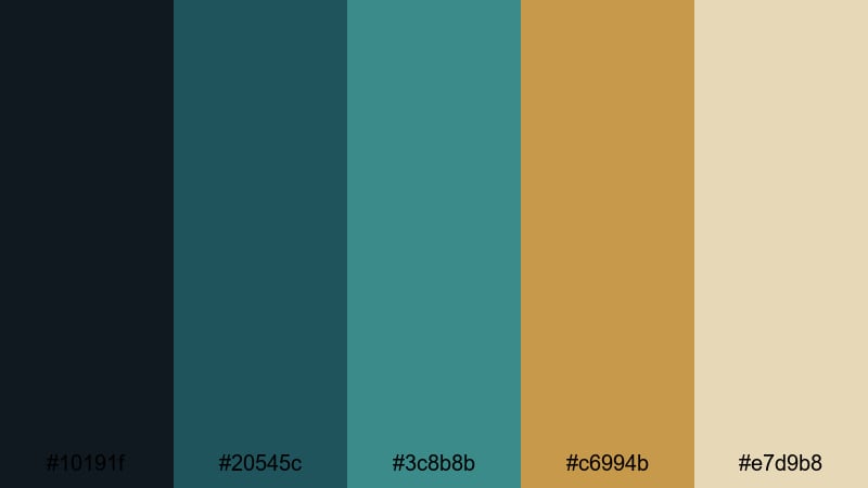 faded harbor treasure teal gold color palette with hex codes