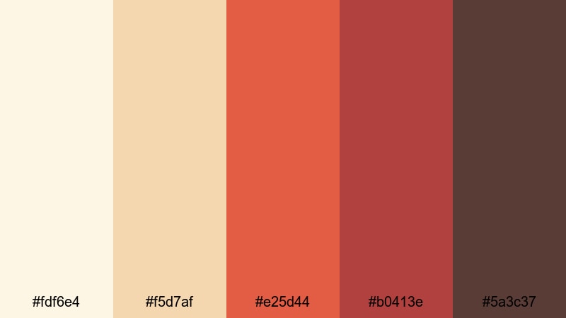 faded postcard vermilion red color palette with hex codes