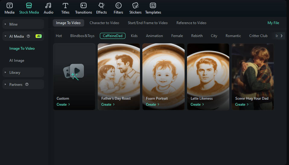 open filmora and access ai hug feature