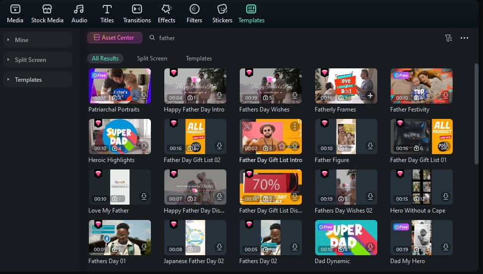 father day video template filmora