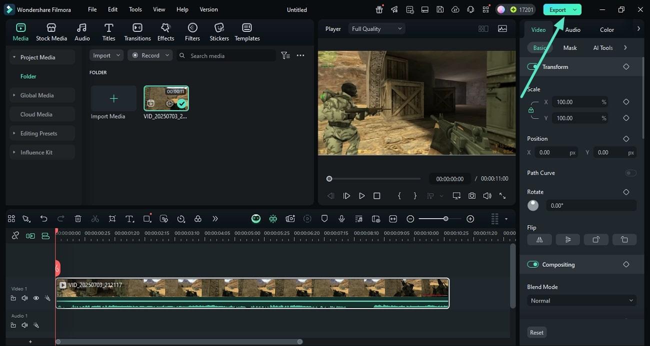 stop recording and export filmora