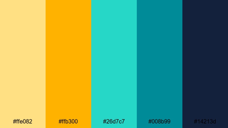 festival beach sunset yellow turquoise color palette with hex codes