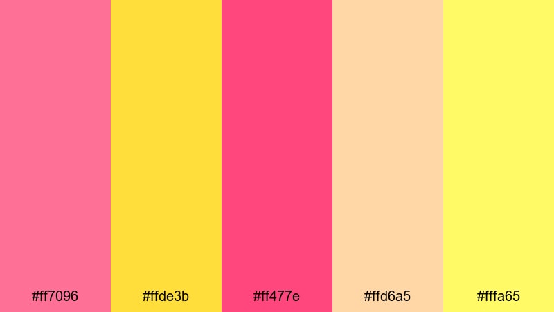 festival confetti glow yellow pink color palette with hex codes