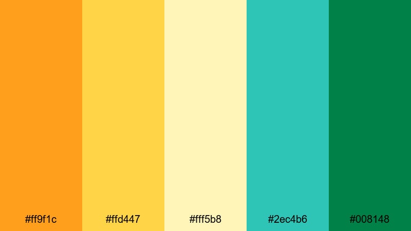 festival confetti lights orange green yellow color palette with hex codes