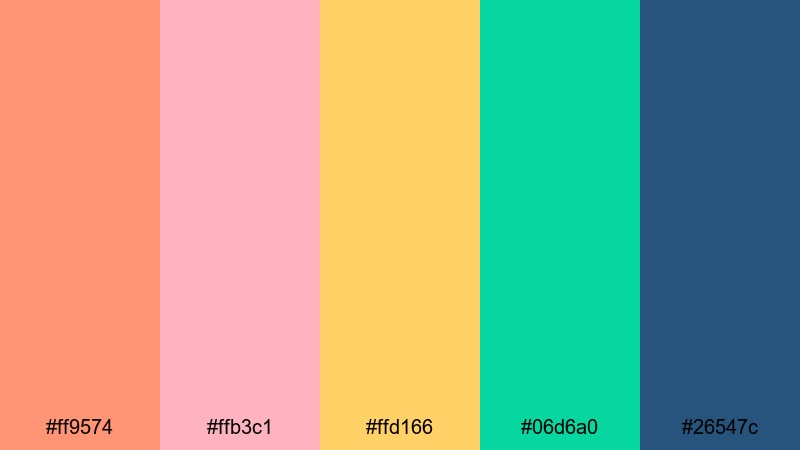 festival confetti skies salmon peach color palette with hex codes