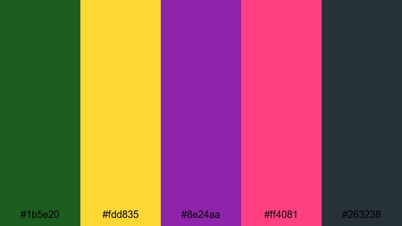 festival laser lights green yellow purple color palette with hex codes