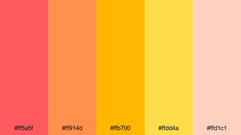 festival marigold rush pink yellow orange color palette with hex codes