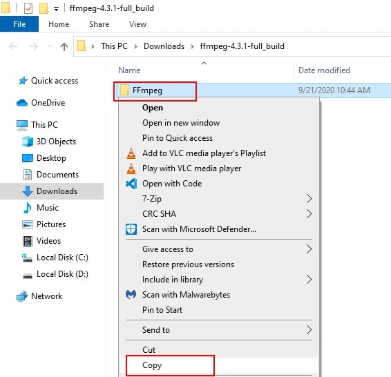 copy the ffmpeg folder