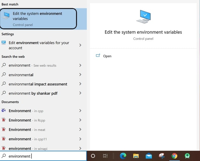 edit the system environment variables