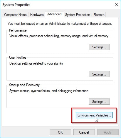 open environment variables