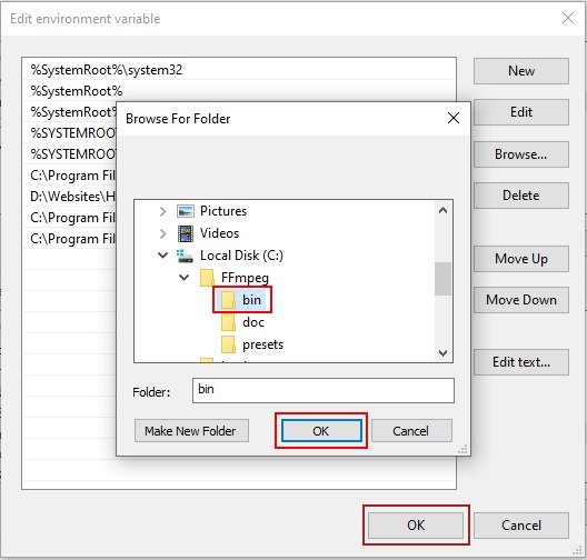 select the ffmpeg bin folder