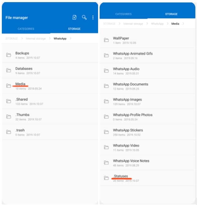 file manager whatsapp statuses