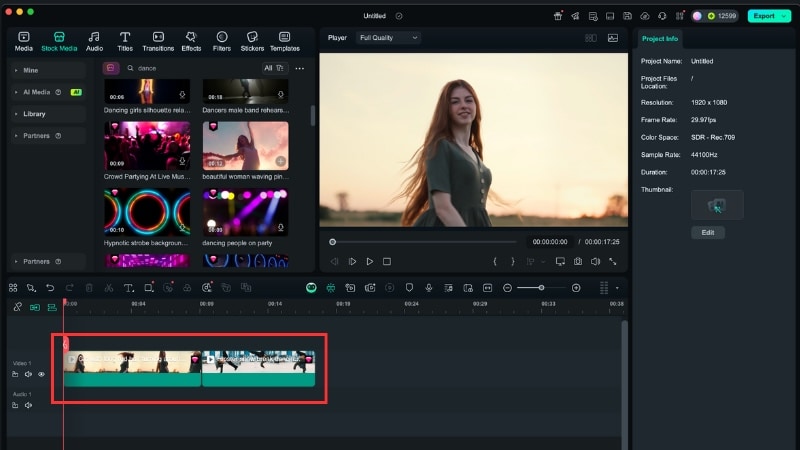 place the clips on the timeline