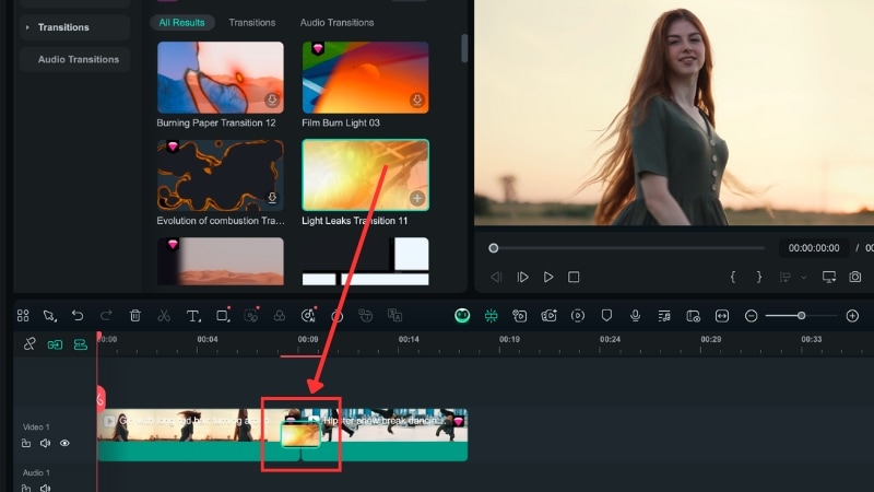 apply the film burn transition