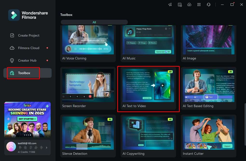 find ai text to video filmora