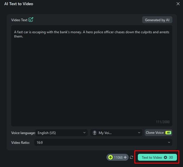type prompt ai text to video filmora