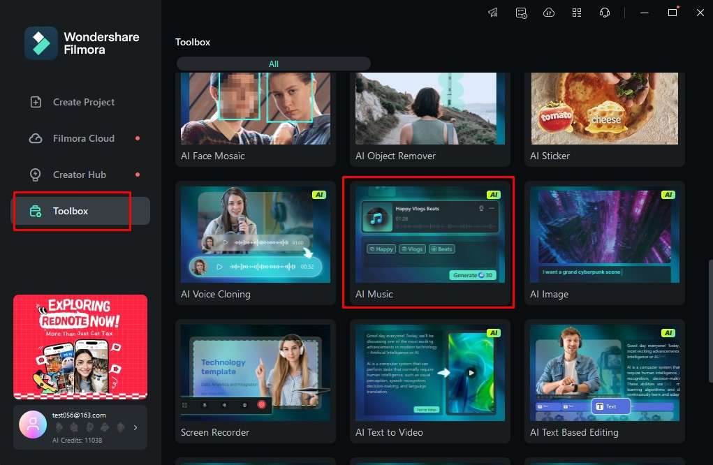 find ai music feature filmora