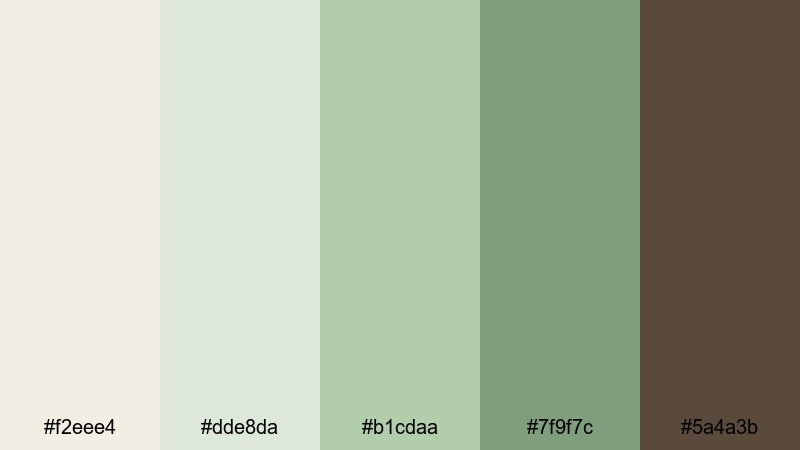 film grain meadow green cream color palette with hex codes