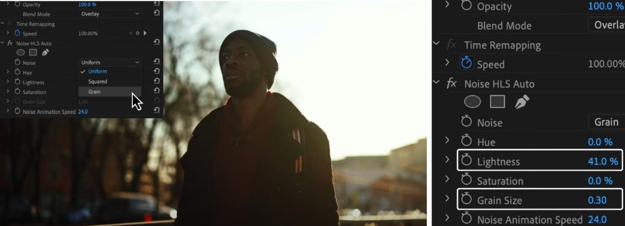 set noise grain percentage