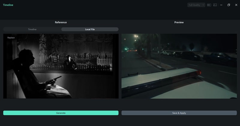 noir effect with filmora color palette
