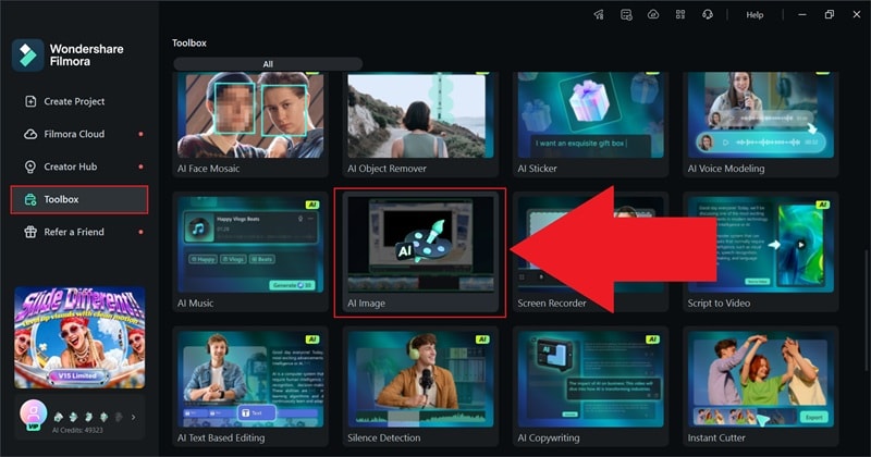 find the ai image feature