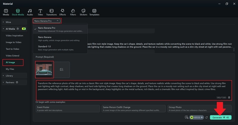 type prompt and generate ai image