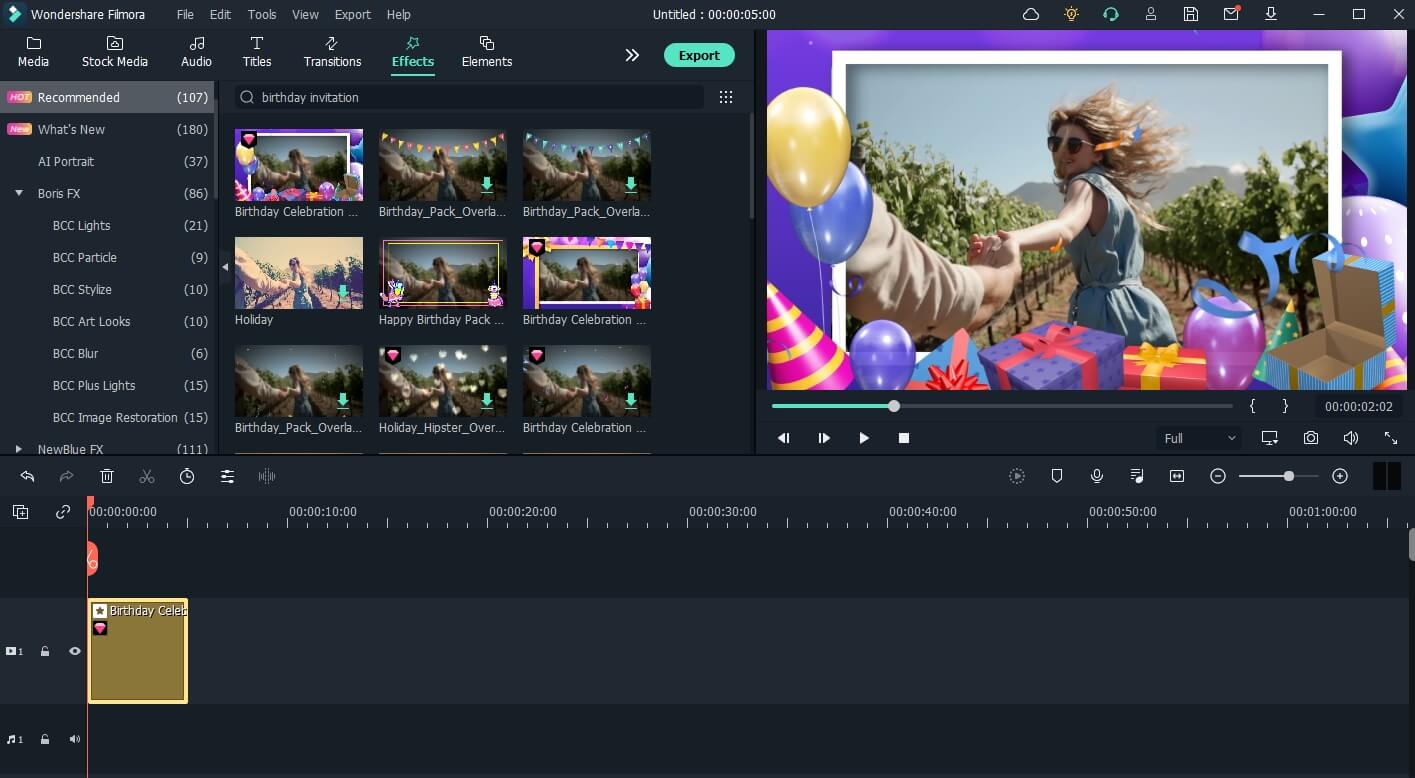 filmora birthday invitation video effects