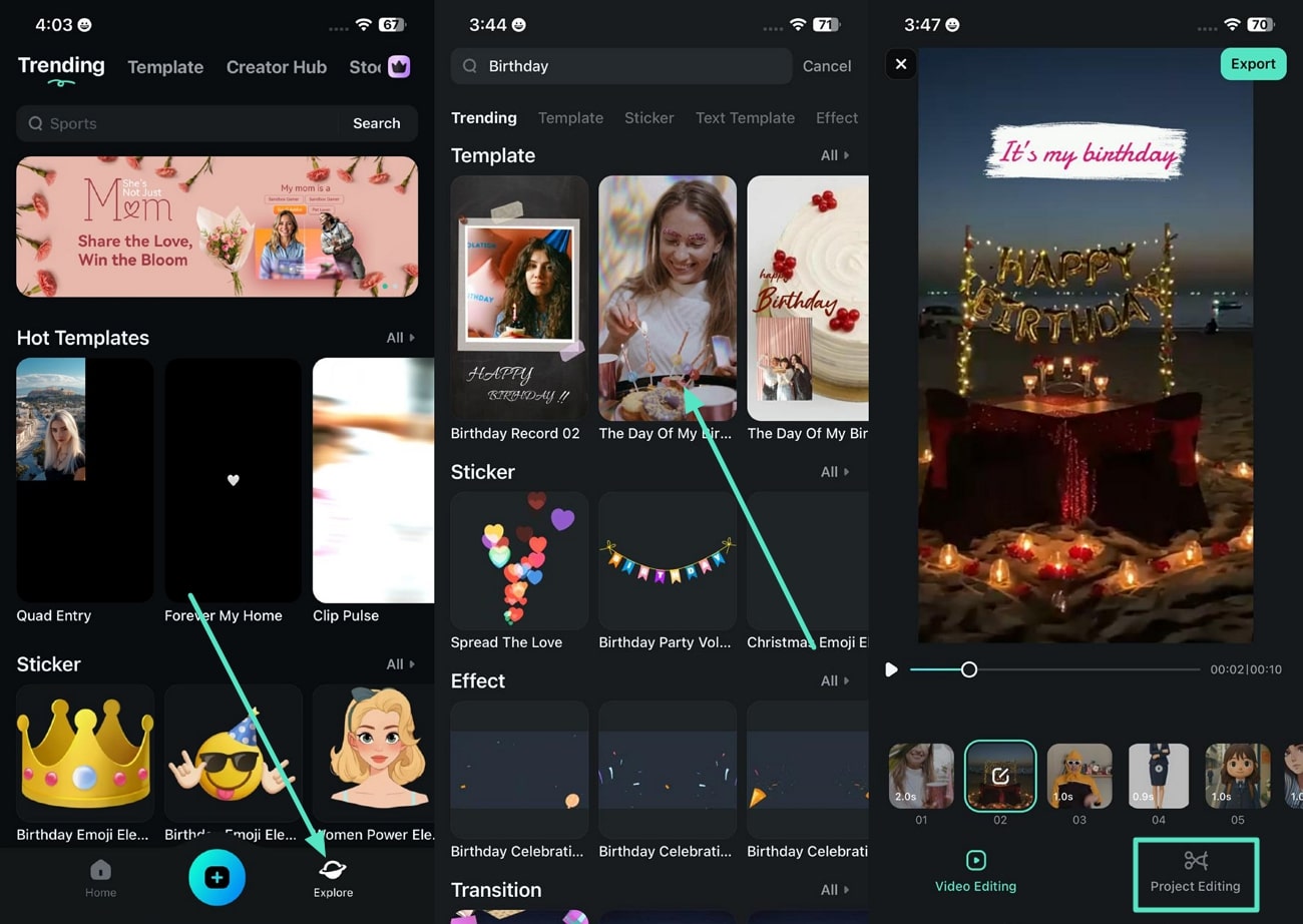 create filmora app new project
