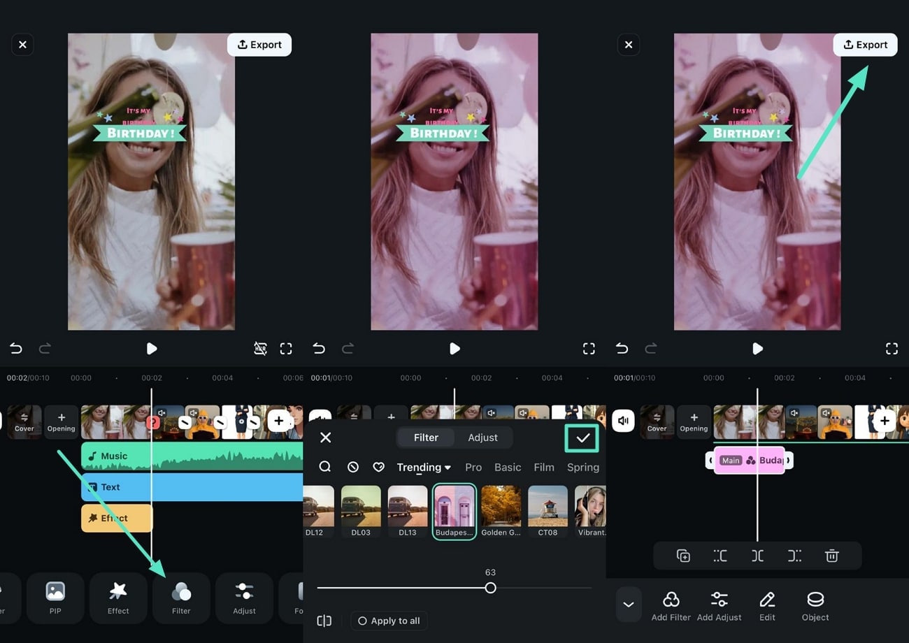 insert relevant filters and export 