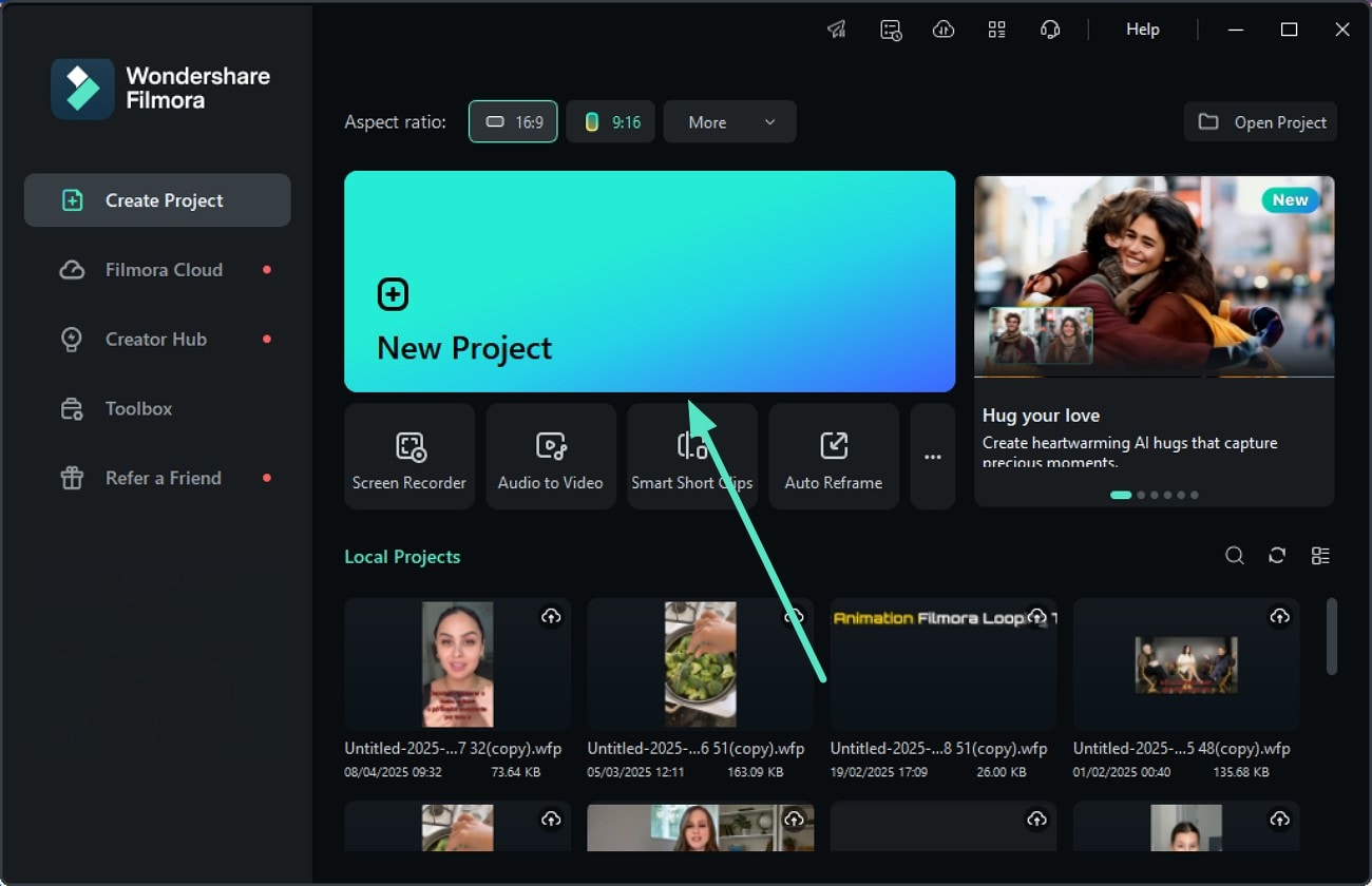 create filmora new project