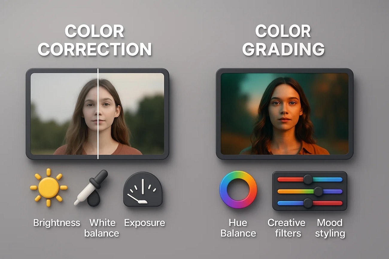 color correction vs grading