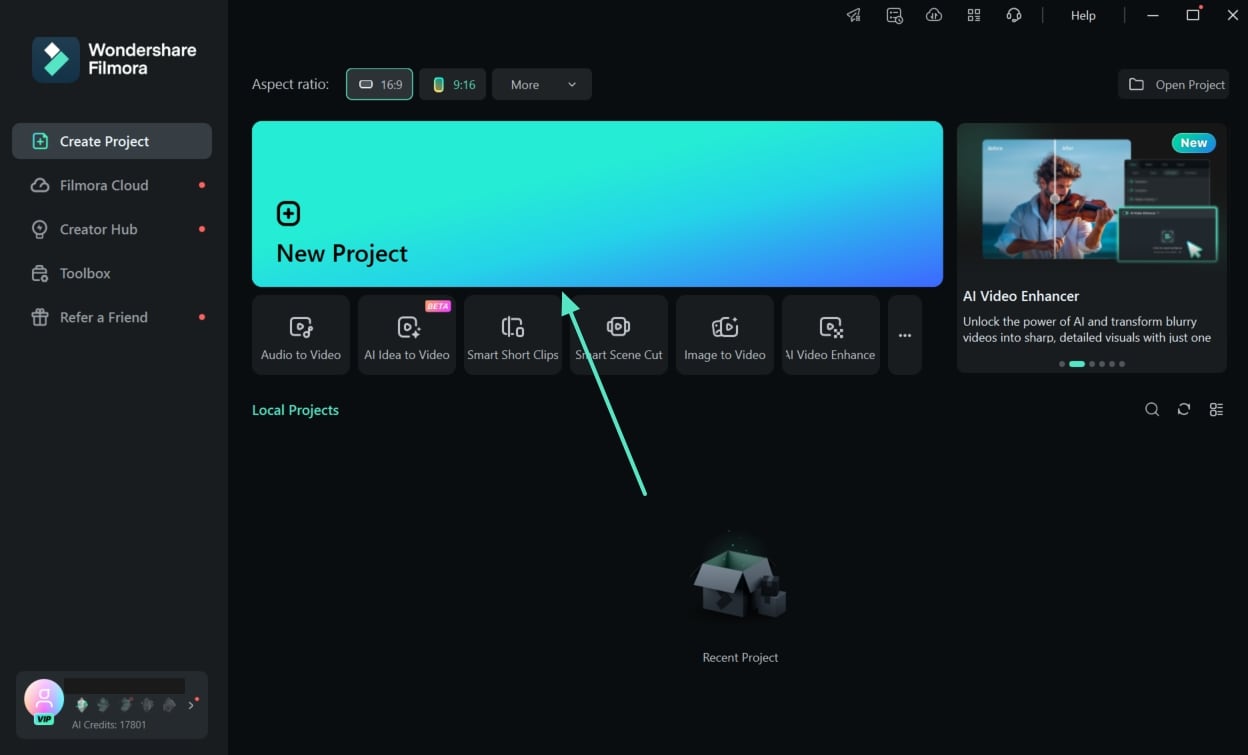 create new project filmora