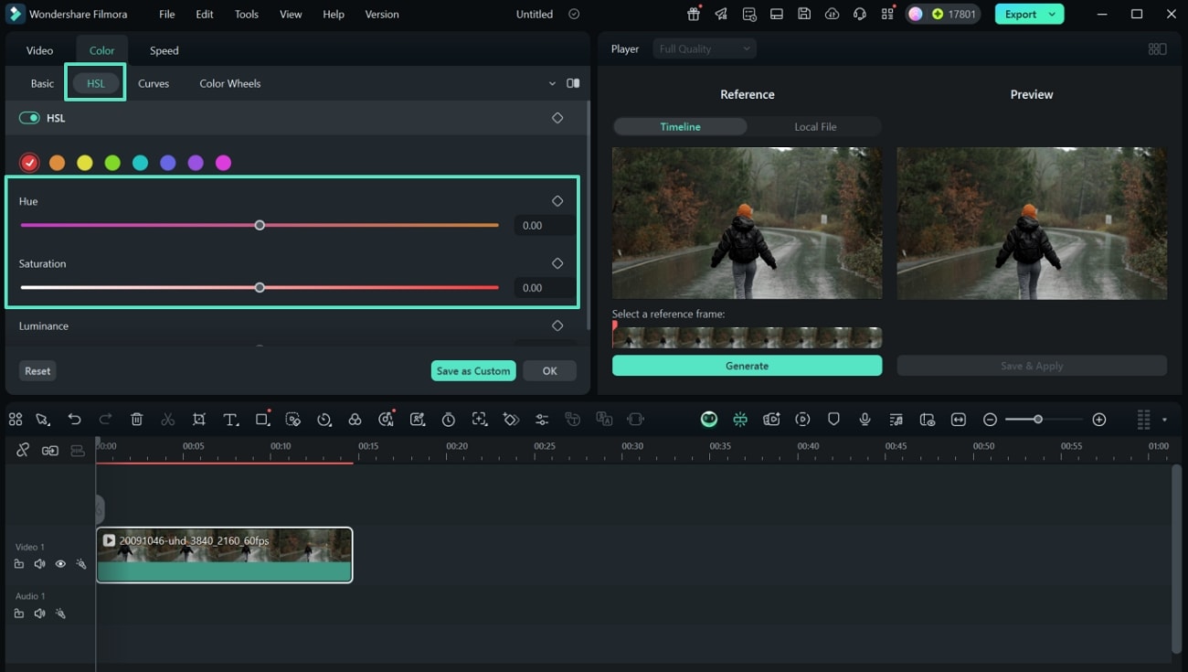 enable hsl and adjust hue saturation