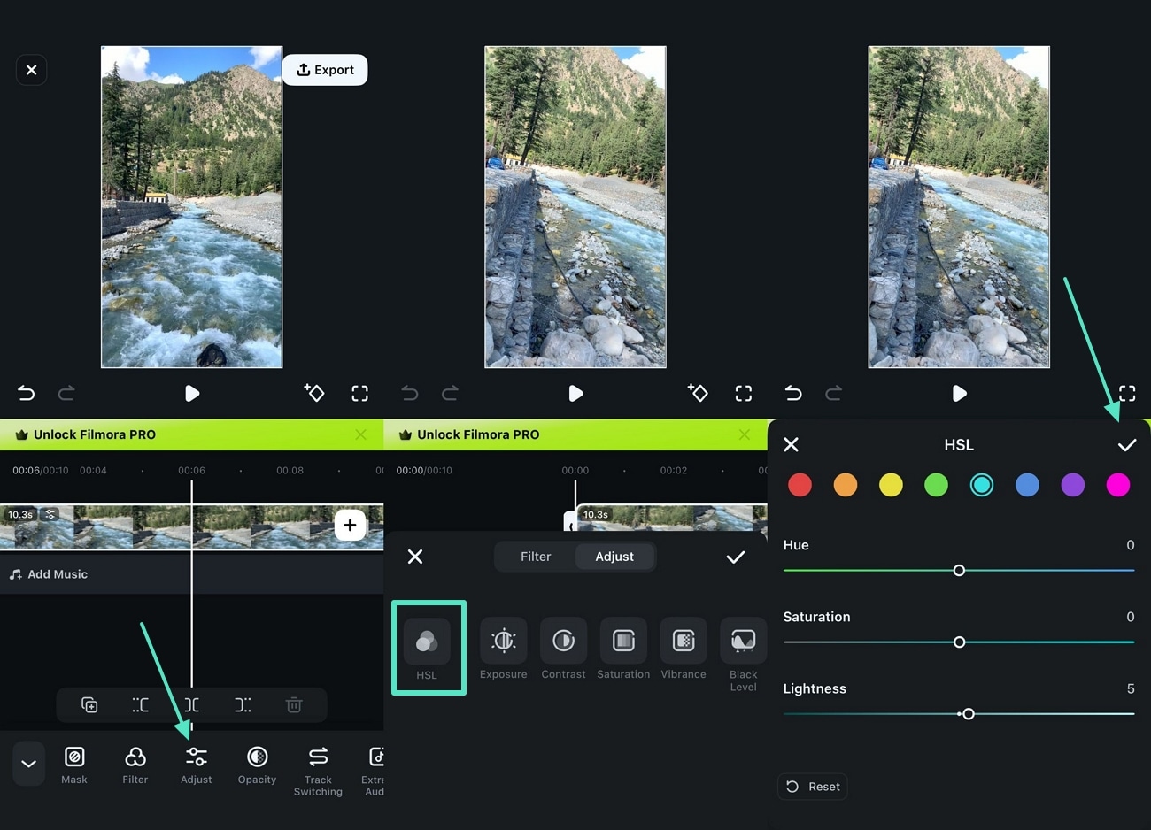 tap adjust hue and tick icon